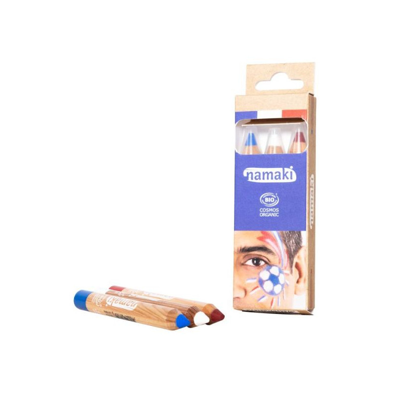 Kit 3 crayons de maquillage bleu blanc rouge - Namaki