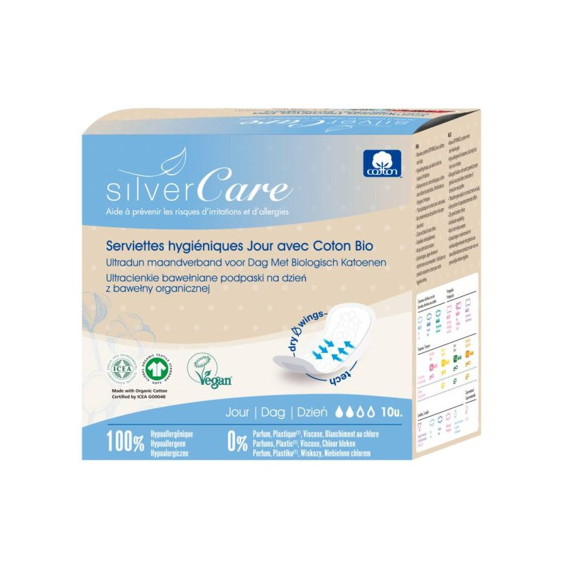 Serviettes ultra-fines Jour en coton Bio 10 serviettes Silver Care