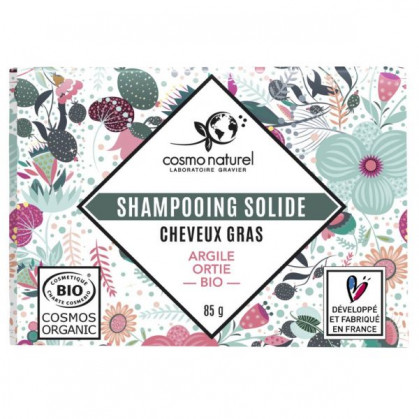 Shampoing solide cheveux gras : Argile, Ortie BIO 85g Cosmo Naturel