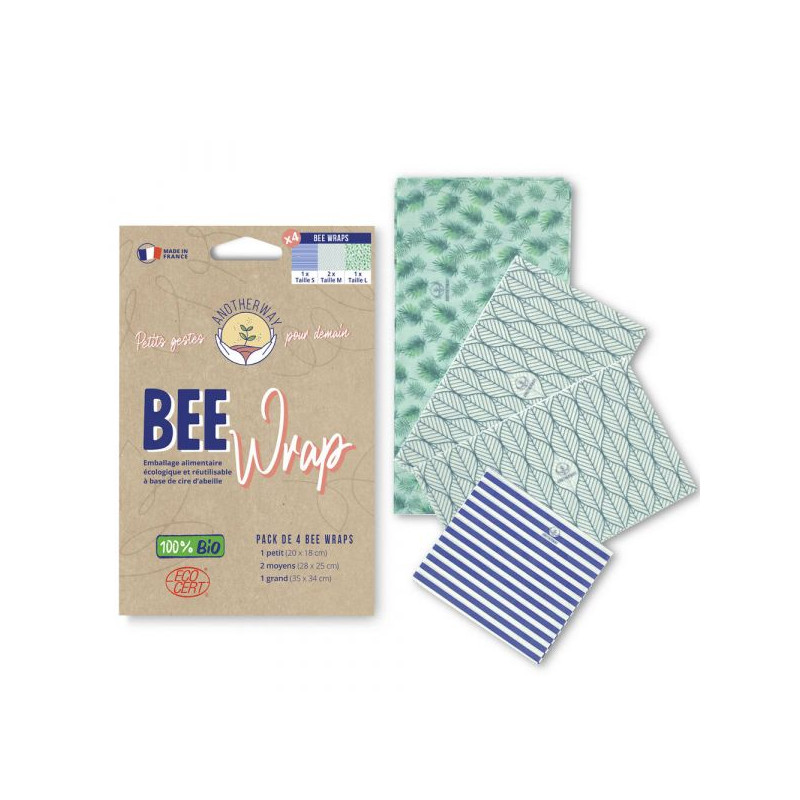 Bee Wrap, Emballages alimentaires réutilisables BIO pack de 4 Anotherway