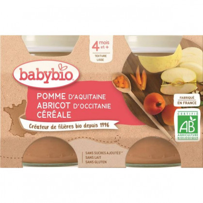 Petits Pots Pomme/Abricot/Céréales Bio dès 4 mois 2x130g Babybio