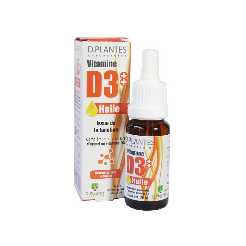 Vitamine D3++ Huile D.Plantes 400 UI Flacon gouttes 20 ml Soit 450 gouttes