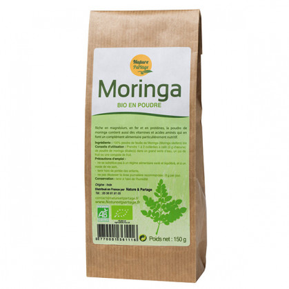 Moringa Bio Poudre 150 gr Nature et Partage Sachet craft de 150 gr