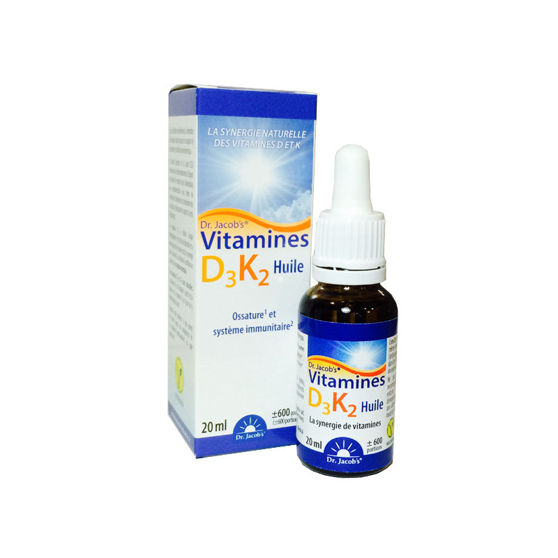 Vitamine D3 K2 - 20ml- Dr Jacob's Flacon goutte 20 ml 600 gouttes