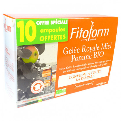 Gelée royale Miel Pomme Bio Fitoform 20 ampoules + 10 offertes