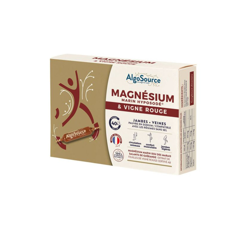Magnésium Marin Hyposodé & Vigne rouge - 20 ampoules Algosource