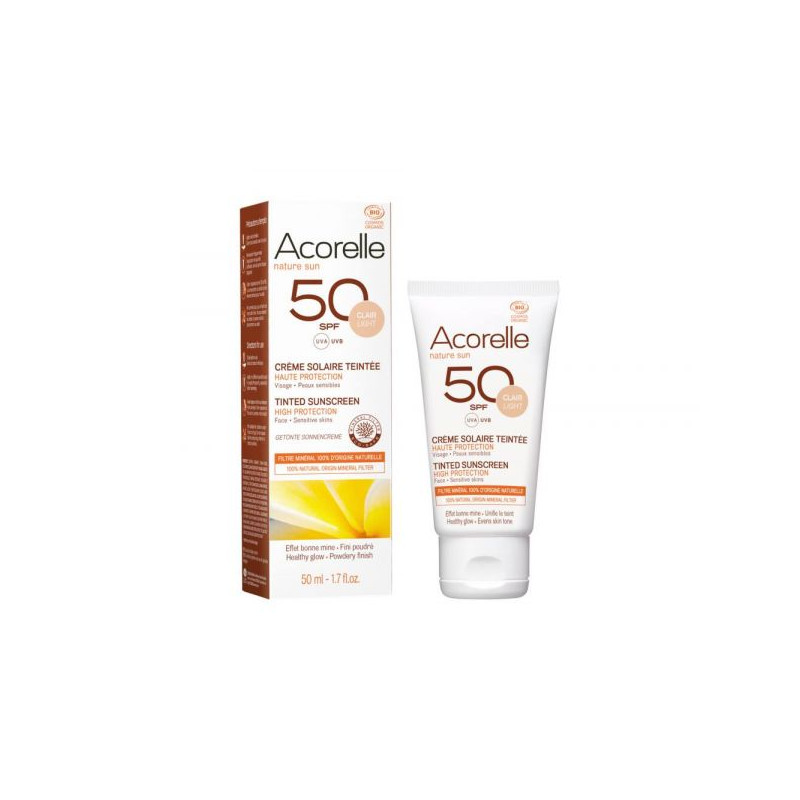 Crème solaire teintée SPF 50+ bio teinte claire Acorelle