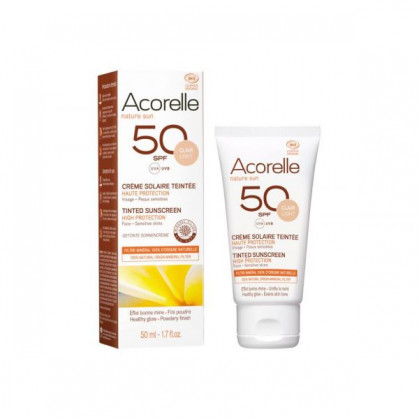 Crème solaire teintée SPF 50+ bio teinte claire Acorelle