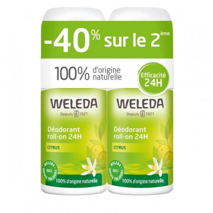Lot promo 2 x Déodorant roll-on 24h citrus bio - Weleda